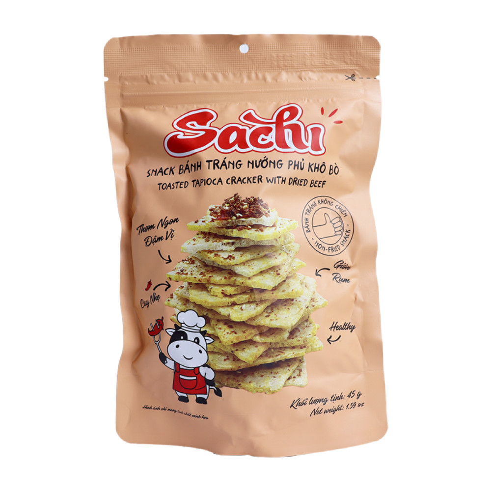 Snack bánh tráng nướng Sachi phủ khô bò cay 45g - 02857