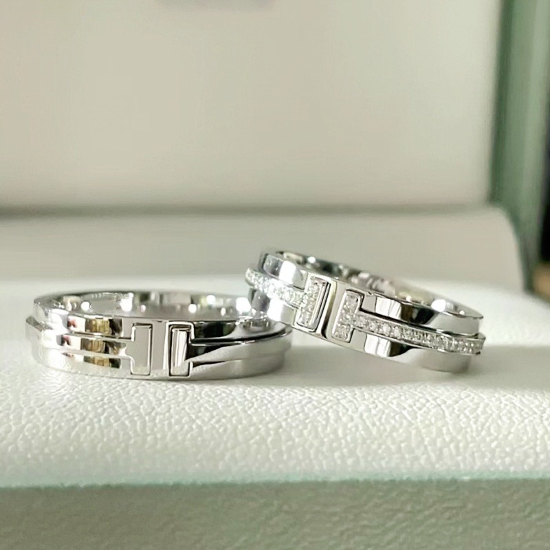 J6YY Luxury Diamond t Yes18k Men's and women's light rose gold double half rings are fashionable v C
