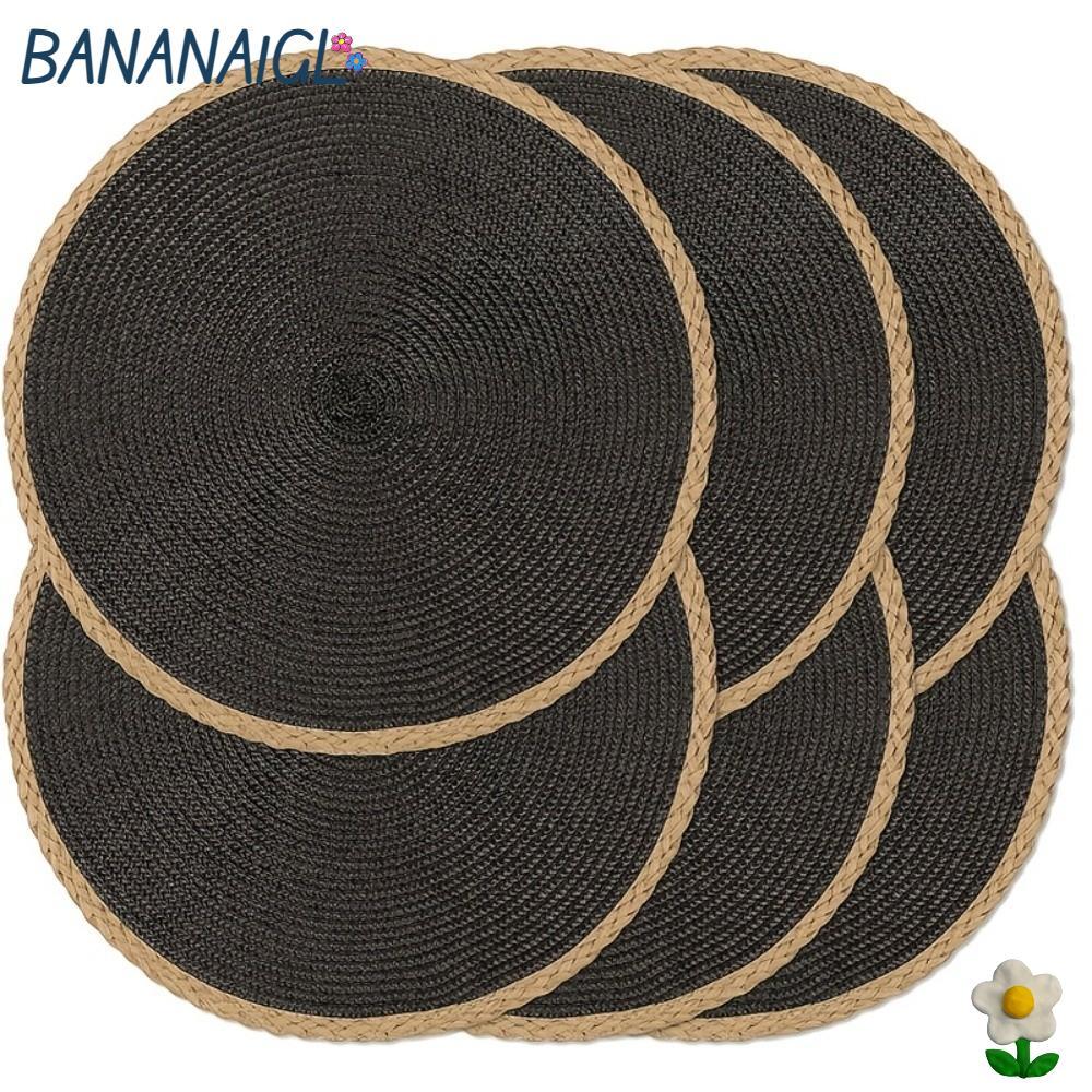 BANANA1GL 6 cái / bộ Thảm lót sàn dệt tròn, Thảm trải bàn bện Boho Bohemia 15in, Thảm bát đĩa dệt ch
