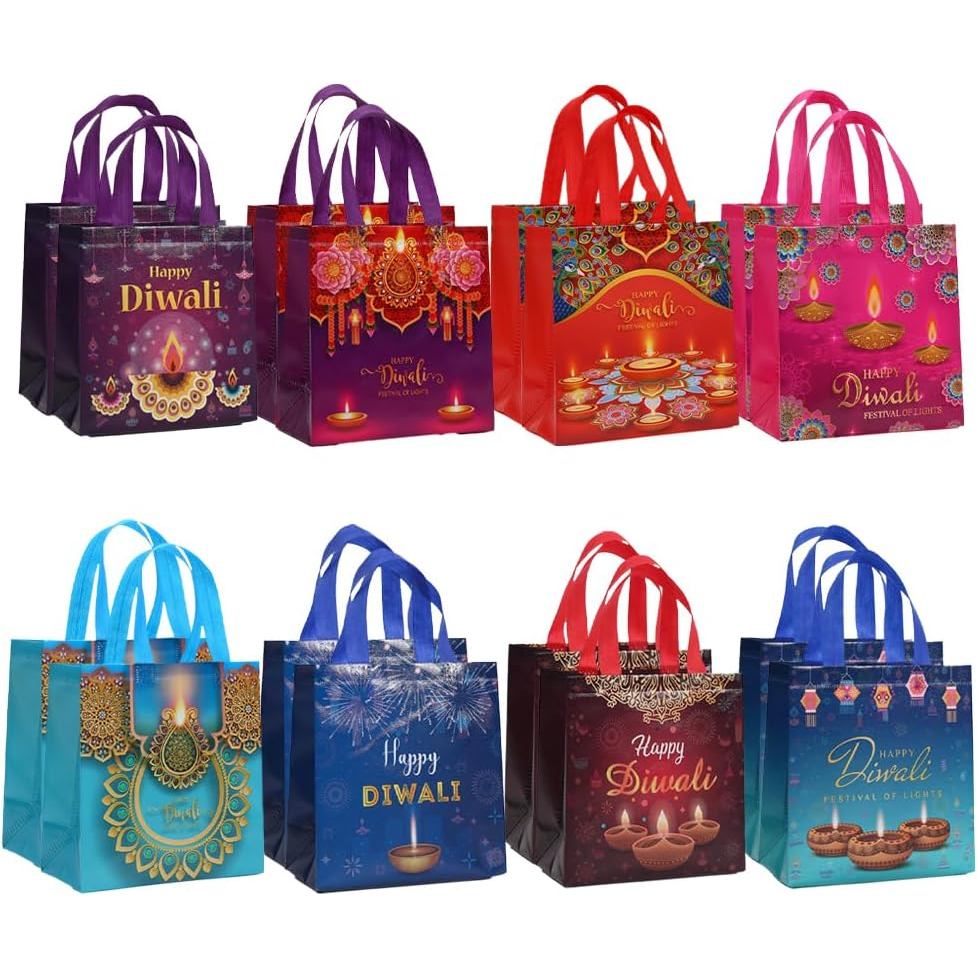 Colodeol 16 Chiếc Túi Quà Diwali, Túi Tote Diwali Hạnh Phúc Có Tay Cầm Túi Xử Lý Không Dệt Số Lượng 