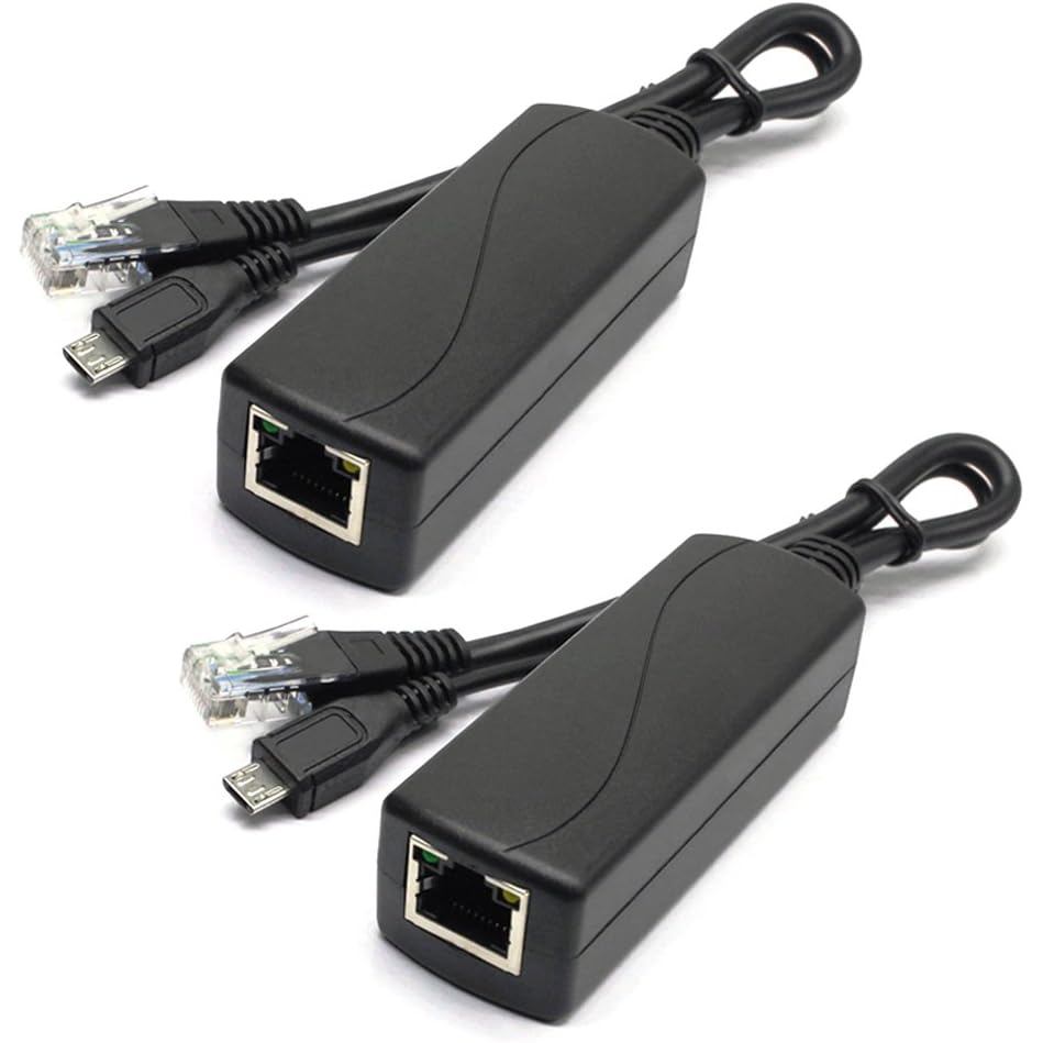 ANVISION Bộ 2 Bộ Chuyển Đổi PoE Hoạt Động 5V 2.4A Tương Thích IEEE 802.3af Micro USB 48V sang 5V/2.4