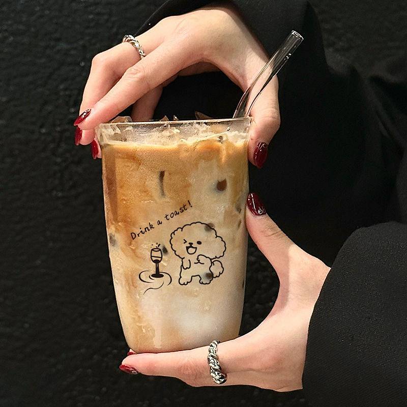 [Shop New] Glass Water Cup Coffee Cup Ins Coffee Cup Drinking Milk Household Cups Internet Celebrity