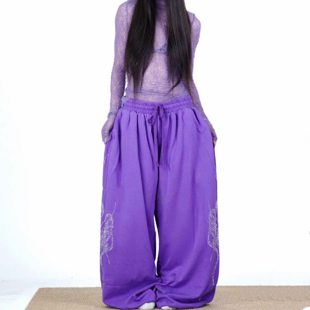 American Hot Girl Hot Diamond Butterfly Snake Sweatpants Nữ Jazz jzza Loose Thể Thao Ống Rộng Lau Qu