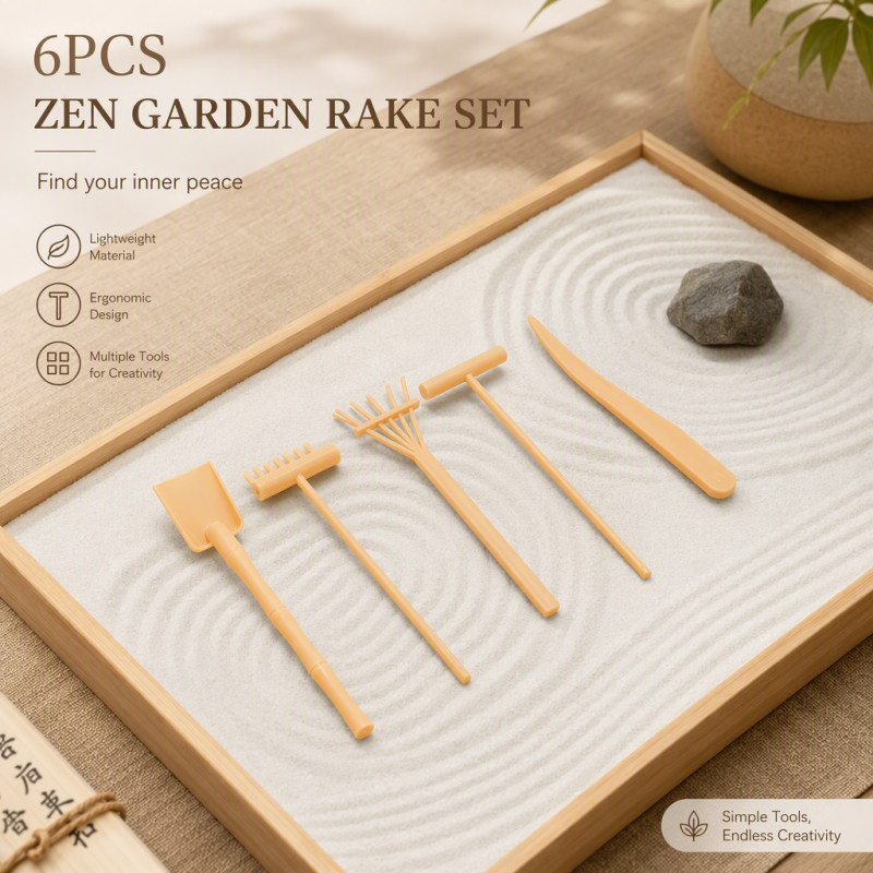 Bộ cầm tay Đồ chơi bãi biển Khay cát Rake Mini Zen Garden 6 chiếc xihuikj