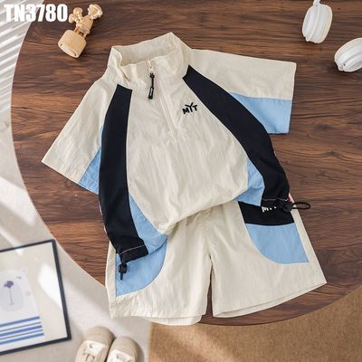 Bộ Áo Cổ Đứng Khóa Kéo Quần Short Bé Trai Phối Màu Thể Thao Năng Động MINTSCLOSET TN3780
