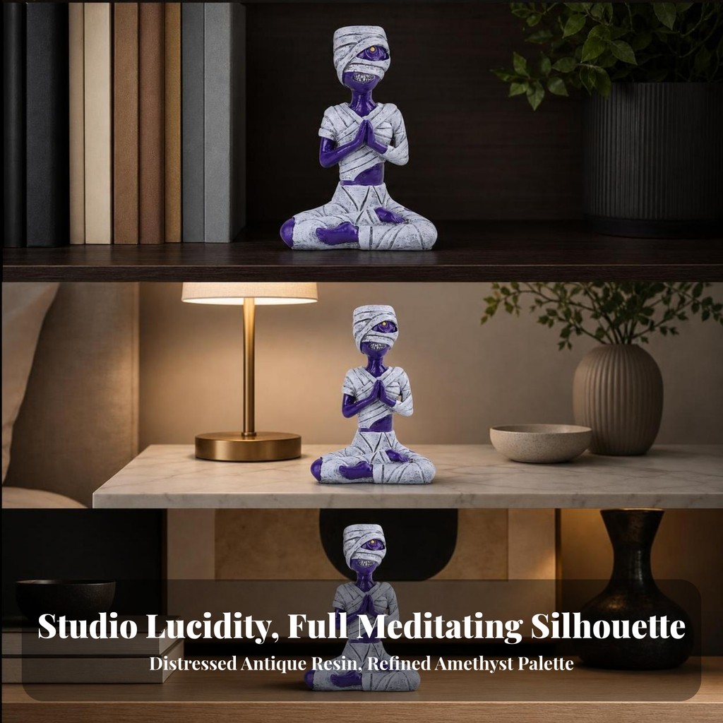 Meditating Mummy Figurine Gothic Mummy Figurine với băng Chi tiết Tượng thu nhỏ Điêu khắc lâu trôi