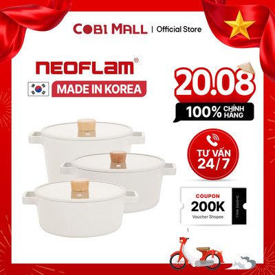 [Made in Korea] Nồi Hàn Quốc Neoflam FIKA Reserve - Có Nắp Kính, Dùng Được Bếp Từ, Đáy Trơn - Trắng