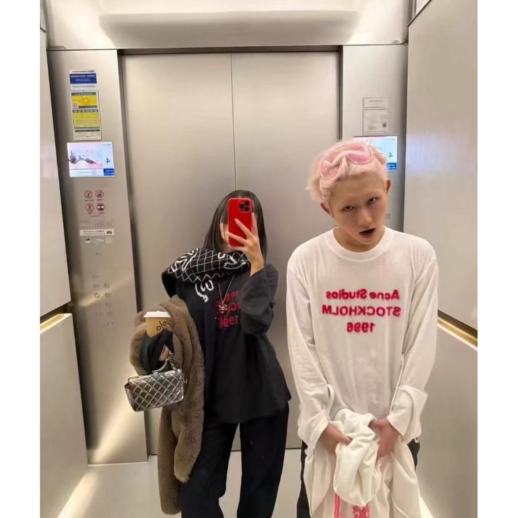 Acne studio Flocking Limited Áo thun dài tay dáng rộng cùng phong cách
