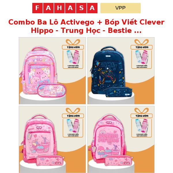 Combo Ba Lô Activego + Bóp Viết Clever Hippo - Trung Học - Bestie Forever/Game On... (Tặng Kèm Bình 