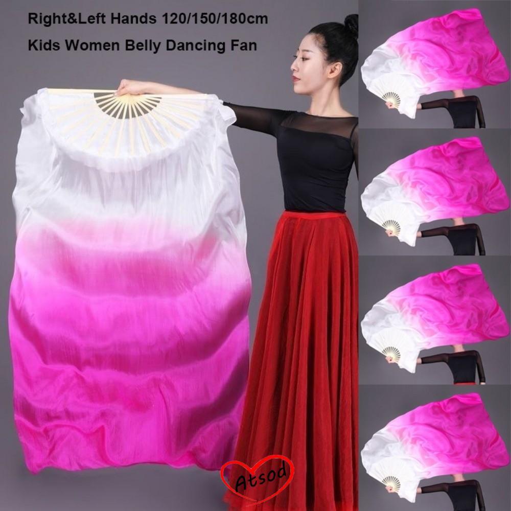 Quạt nhảy múa bụng ATSOD dành cho nữ, Quạt múa màu gradient hồng và trắng 120 / 150 / 180cm, Quạt lụ