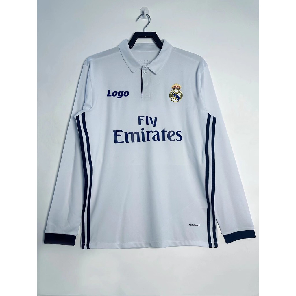 Phiên bản Retro Real Madrid 2016 / 17 Nam Real Madrid Áo thun bóng đá dài tay sân nhà