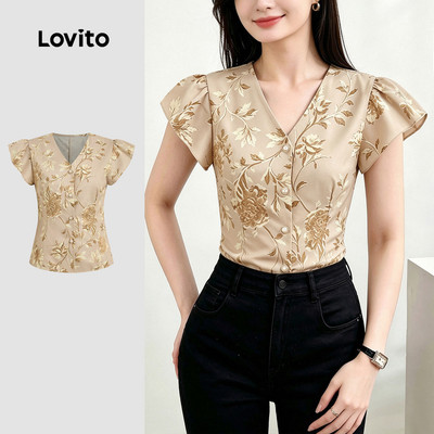 (New Arrival) Lovito Áo blouse thanh lịch họa tiết hoa cài nút áo kiểu mùa xuân/hè cho nữ LK7EDD398