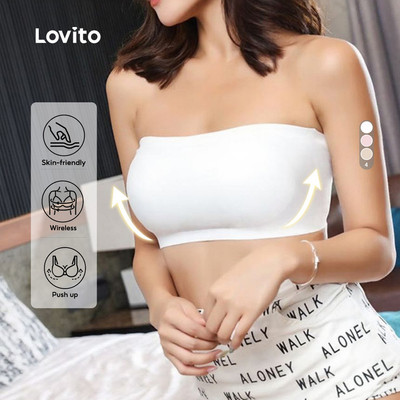 Áo ngực nữ Lovito đen đơn giản nâng ngực không gọng không dây thân thiện da phong cách thường ngày LNE117008
