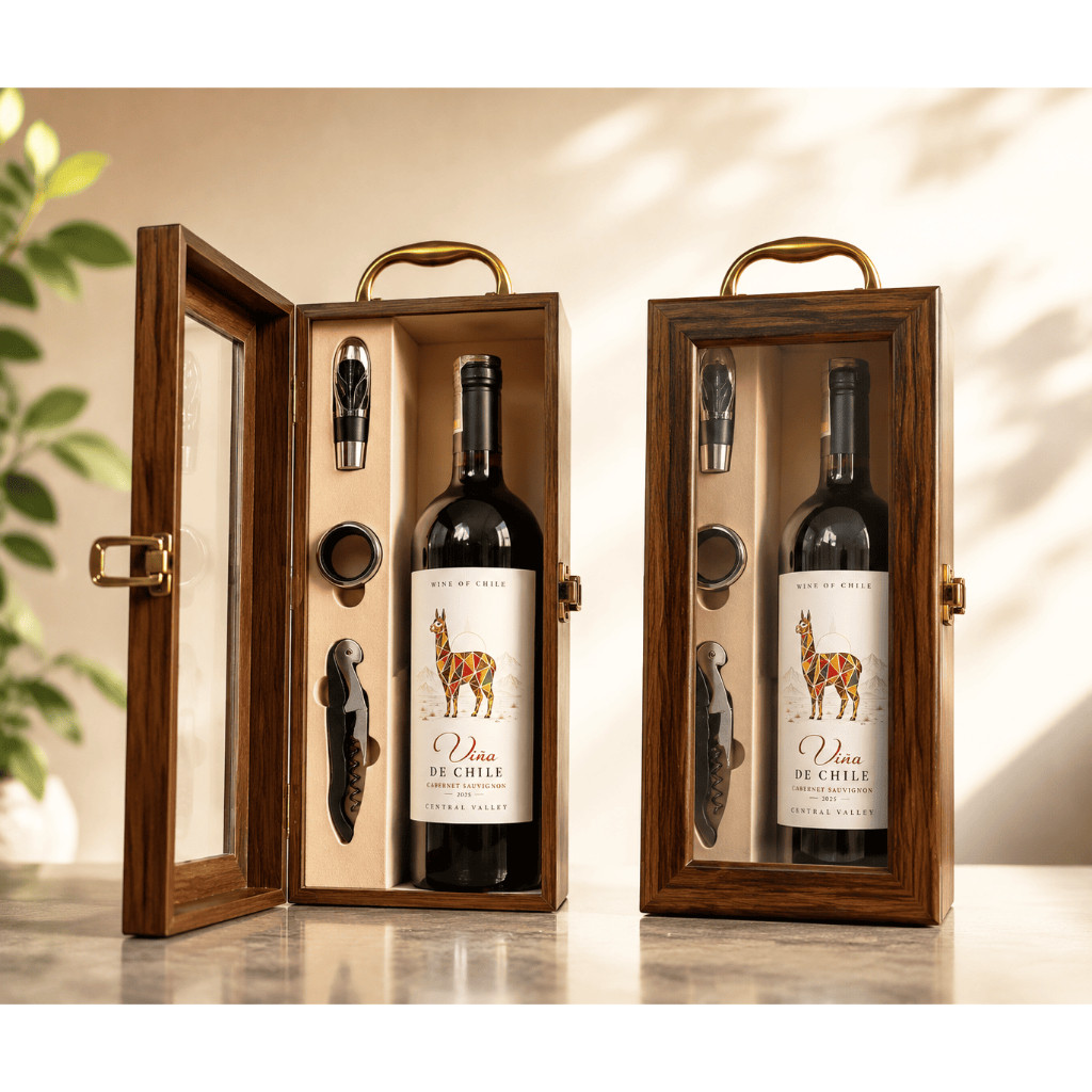 Set quà tặng doanh nghiệp 1 chai Vang Chile Vina De Chile - HK mica đơn