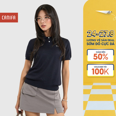Áo len nữ cổ polo CANIFA cộc tay cài cúc form vừa thanh lịch 6TE25W011