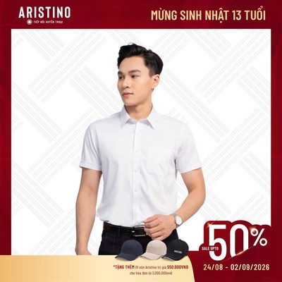 Áo sơ mi nam ngắn tay ARISTINO Regular Fit suông vừa, thiết kế tà lượn, có túi ngực tiện lợi ASSR30