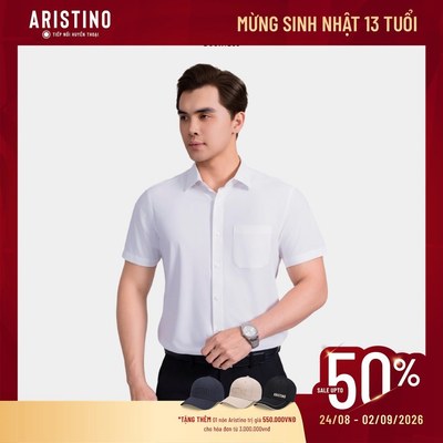 Áo Sơ Mi Trắng Nam Aristino Business Regular Fit tay ngắn cotton thấm hút dành cho doanh nhân 1SS043AS1