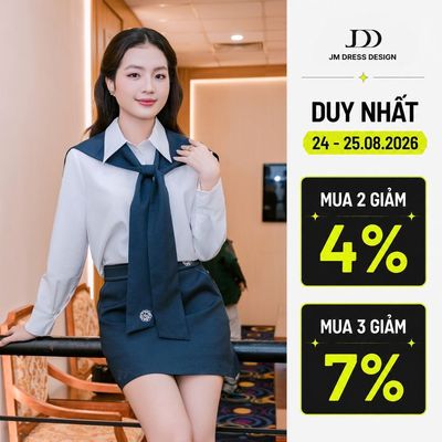 Set Áo Sơ Mi Cổ Đức Khăn Choàng 2S27.2508K, Chân Váy Chữ A Diễu Chỉ Cạp Bong 4S24.2508K, Set Đồ Công Sở Nữ Thanh Lịch JM