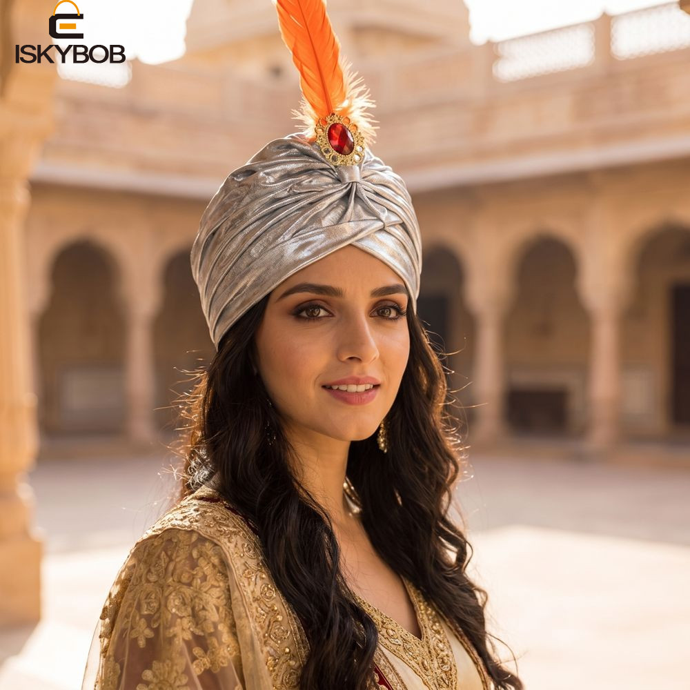 FUJIOU Ả Rập Xếp Ly Turban, Đầu Quấn Mũ Ả Rập Lông Mũ Turban, Mũ Dân Tộc Trang Điểm Kim Cương Giả Ấn