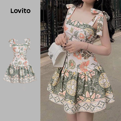 Lovito Kỳ nghỉ Váy cổ điển buộc dây mùa xuân/hè cho nữ LK3ED062