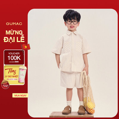 Set Bé Trai GUMAC - Áo Sơ Mi Linen Sọc AKG04052 Quần Short Thoáng Mát SHKG04051