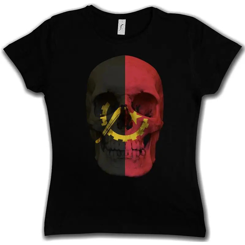 Áo thun nữ cổ điển Angola Skull Flag Biker Mc Banner Fahne