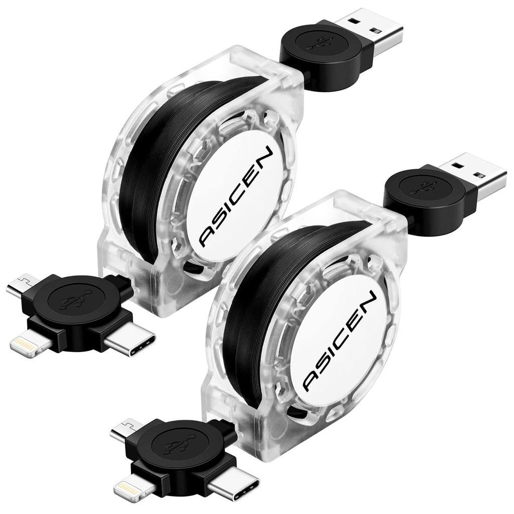 2Pack Multi Charging Cable, 3 in 1 Retractable Multiple Charger Cable, Fast Charging Cable, USB C Ch