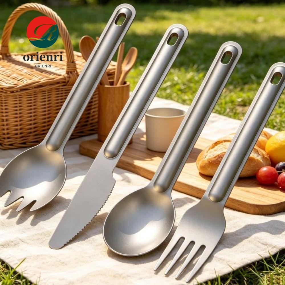 Thìa Titan ORIENRI, Nồi Cắm Trại Ngoài Trời Titan Nhẹ Di Động, Tay Cầm Dài EDC Môi Trường