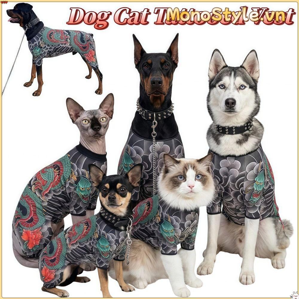 MONOSTYLE Dog Cat Tattoo Jacket, Áo Vest hình xăm thú cưng vui nhộn thoáng khí, sáng tạo Gần gũi Quầ