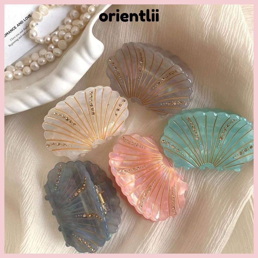 Kẹp tóc ORIENTLIIY Acetate, Vuốt tóc vỏ kim cương giả chống trượt, Kẹp tóc vỏ sò Acetate sáng bóng c