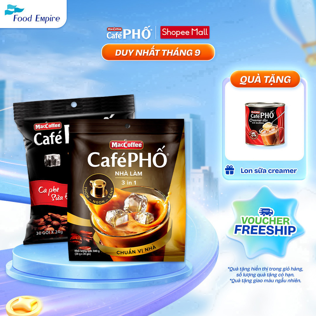Combo 2 Túi Cà phê MacCoffee Phố Sữa Đá & Phố Nhà Làm (2 bịch x 30 gói - 2027)