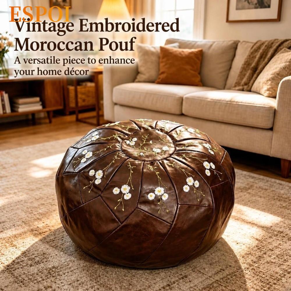 Vỏ Pouf tròn ESPOI, Da PU Pouf Ottoman, Có thể đổ đầy nước Kho mở lớn Ottoman Sử dụng tại nhà