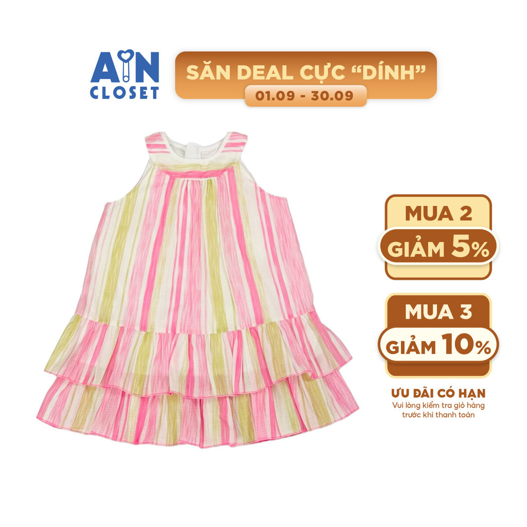 Đầm bé gái họa tiết Kẻ Hồng đũi tơ - AICDBGRUUTME - AIN Closet