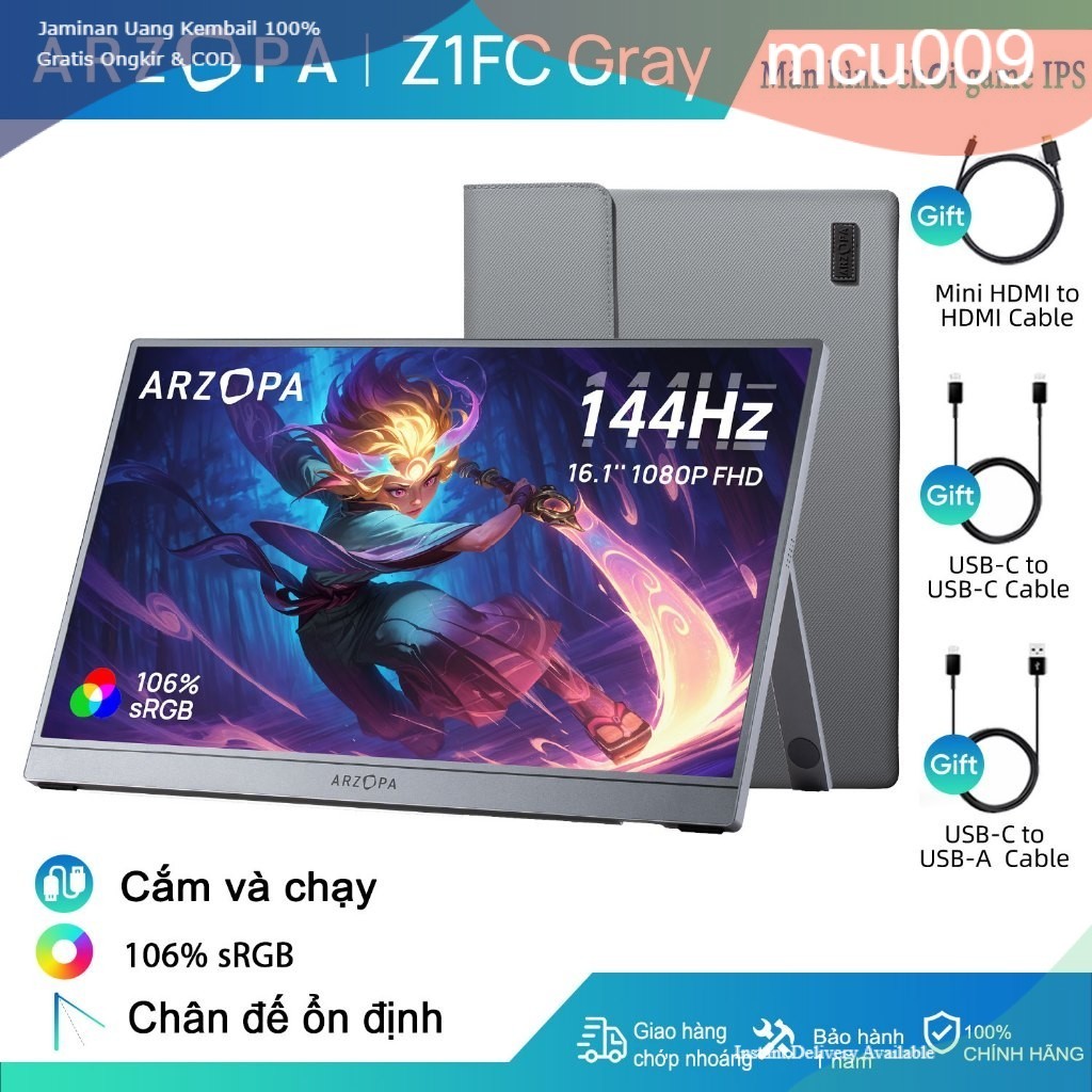Màn hình chơi game di động ARZOPA-Z1FC, 16,1 '144Hz, 100% sRGB, 1080P HDR với màn hình máy tính xách
