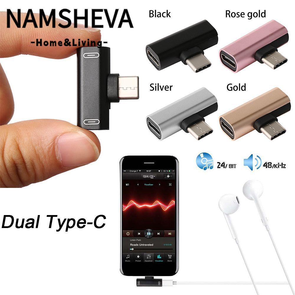 NAMSHEVA Type-C sang Type-C Đầu nối cáp kim loại Mini Bộ chia AUX cho S10 S9 Huawei Mate20