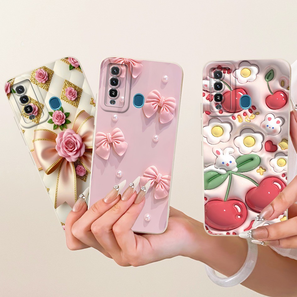 Dành Cho ITEL P37 P651L Ốp Lưng P37 Pro Vỏ Hoa Thời Trang Nơ Sơn Silicon Mềm Vỏ Điện Thoại Cho Itel 