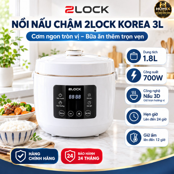 Nồi Nấu Chậm 2LOCK 3L 220W 2 Nắp Sứ Nấu Chậm Tiện Lợi Chính Hãng Bảo Hành 12 Tháng
