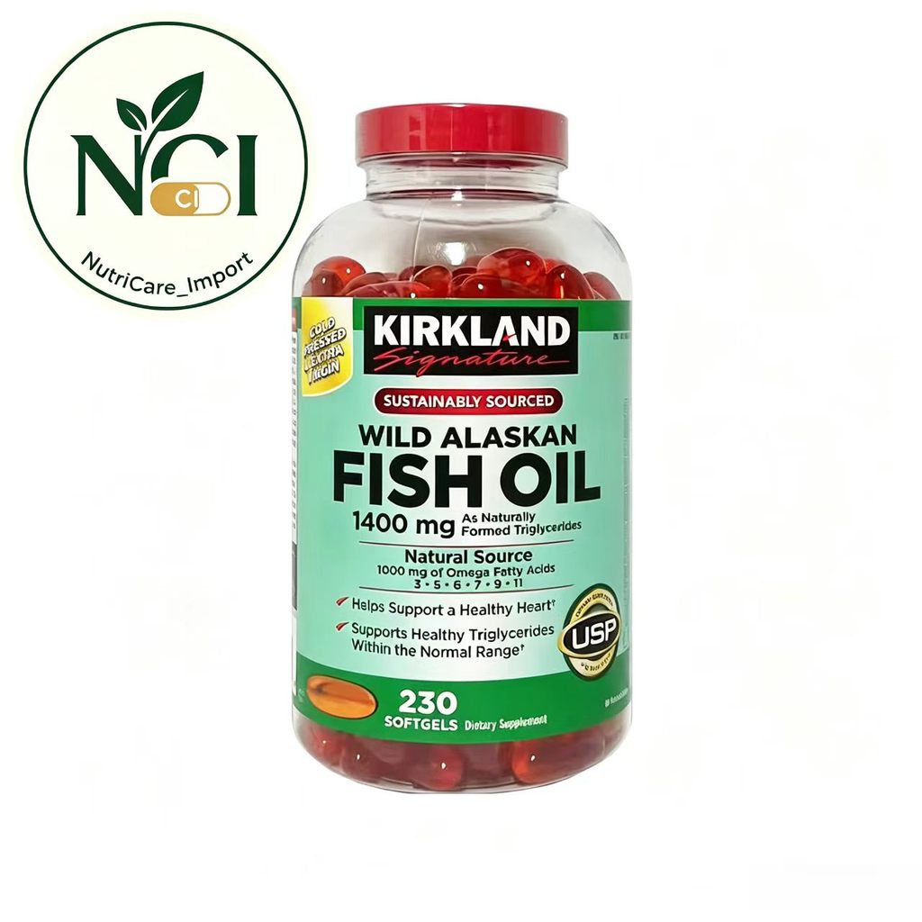 Kirkland Wild Alaskan Fish Oil 1400mg 230 viên mềm, dầu cá hoang Alaska, bổ sung Omega 3, thực phẩm 