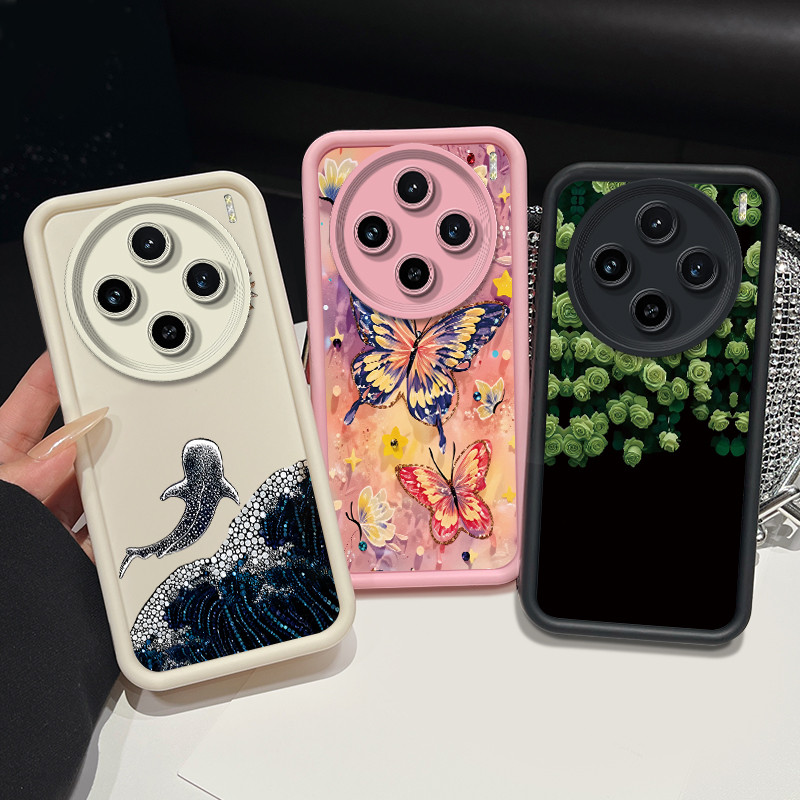 Ốp Điện Thoại Cho Vivo X100 X100s Pro Skin Feel Casing Thiết Kế Mới Bướm Họa Tiết Cá Voi Silicon Mờ 