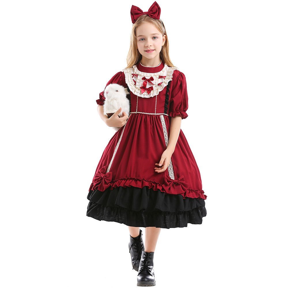 Chất Lượng Trang Phục Halloween Tây Ban Nha lolita Trẻ Em Đầm Công Chúa Rượu Vang Đỏ lolita Chụp Ảnh