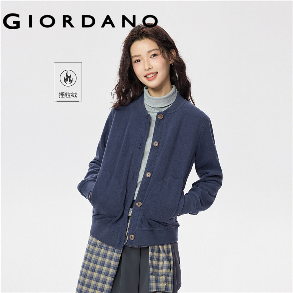 GIORDANO WOMEN Polar fleece baseball collar jacket 13375784