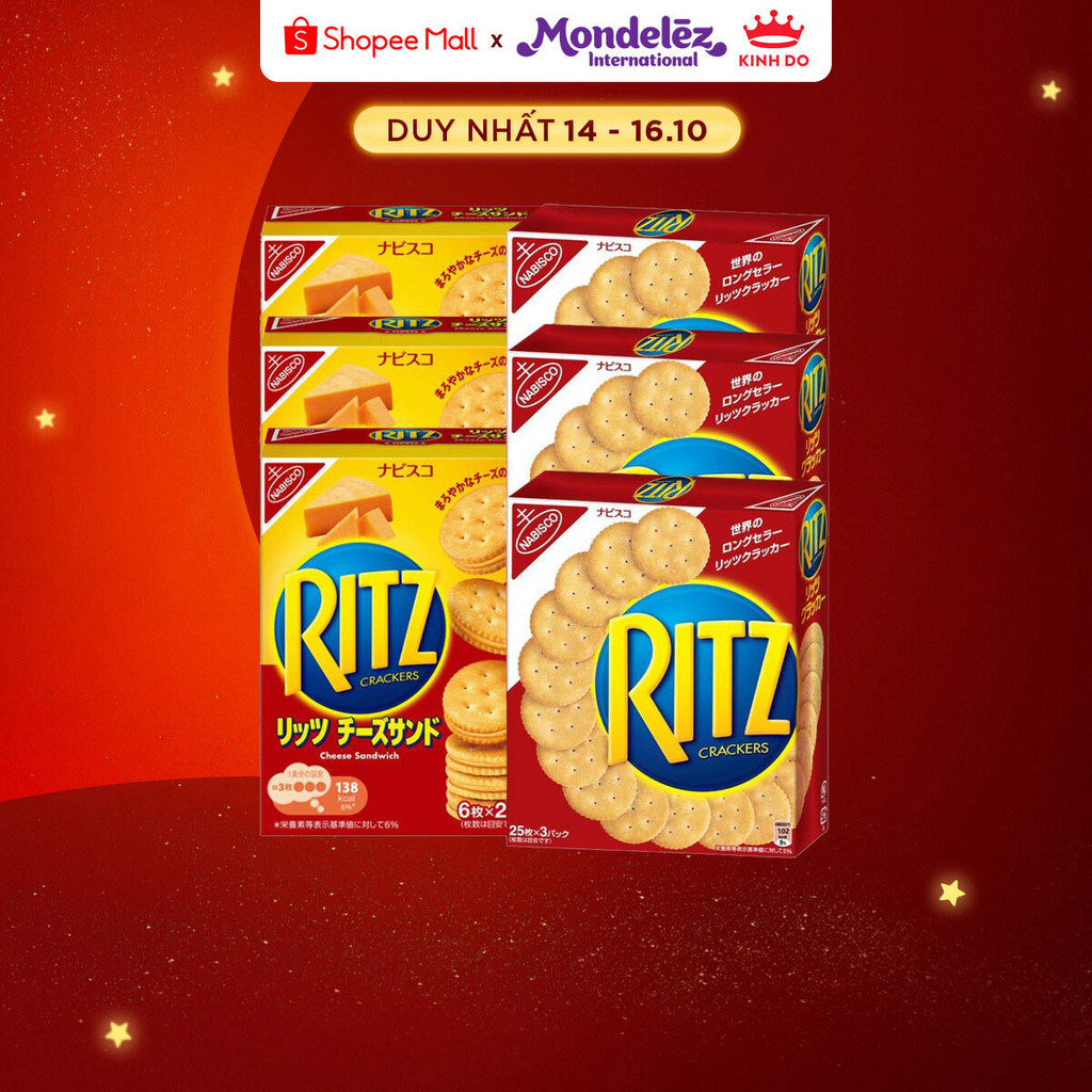Combo 6 Bánh Quy Mặn Ritz ngon đỉnh (Mix Bánh Quy Kẹp Kem Phô Mai x 106G & Bánh Quy Mặn x 247G)