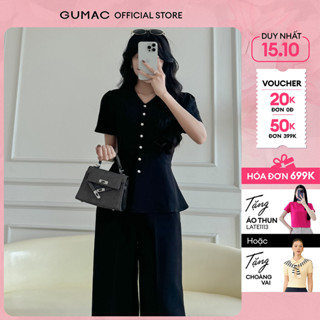 [NEW] Áo kiểu nữ form peplum tôn dáng nhún vai đính nút màu nổi trang trí thời trang GUMAC LAF1004