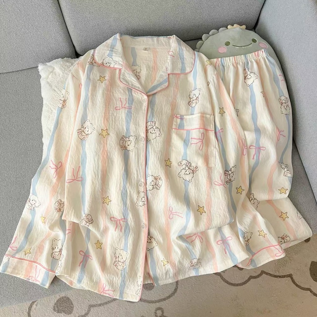 Đồ ngủ nữ Pijama Học sinh Ngọt ngào dễ thương dài tay Bộ đồ ngủ Thời trang thoải mái đồ mặc nhà 8926