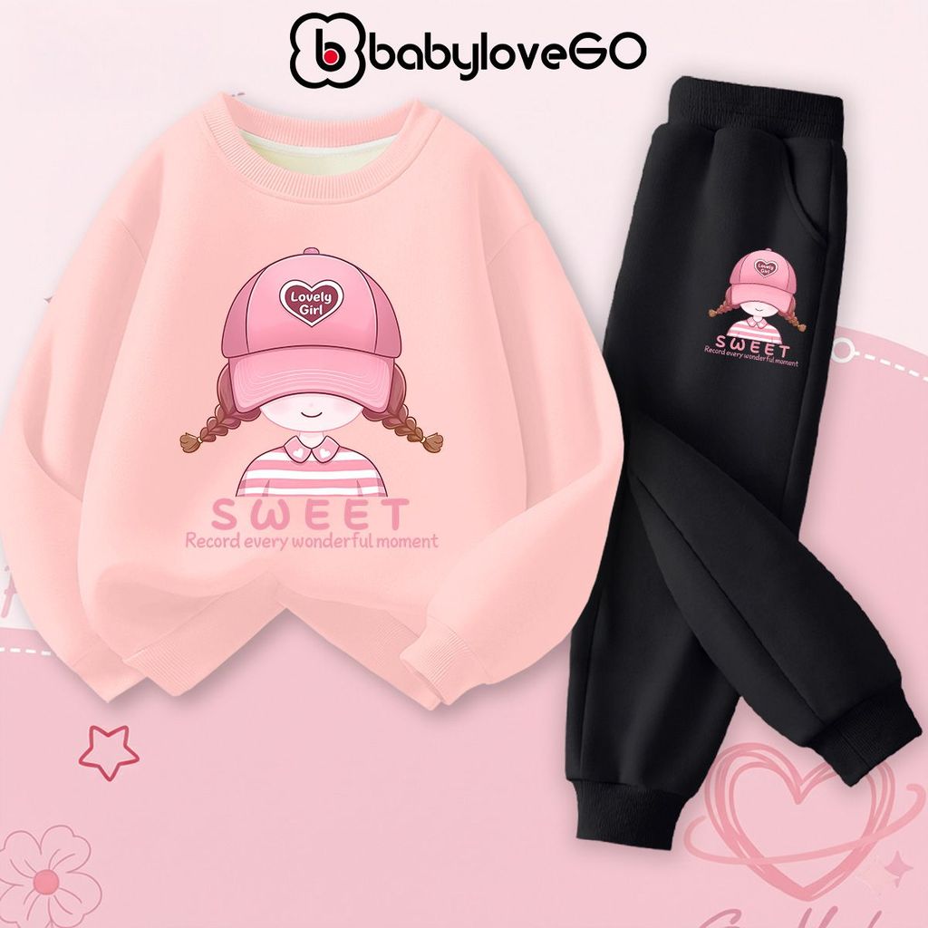 Bộ nỉ ấm áp cho bé gái BabyloveGO đồ bộ thu đông nỉ hai da dày dặn cho bé 1-10 tuổi