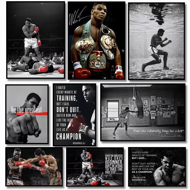 Boxer Treo Tường Nghệ Thuật Poster Mike Tyson Muhammad Ali Động Lực Trích Dẫn Trang Trí Nhà Hình Ảnh