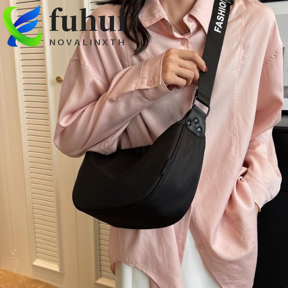 Túi vải FUHUI Gyoza, Túi đeo chéo nửa mặt trăng màu trơn Nylon, Túi đựng tiền xu thời trang dung lượ