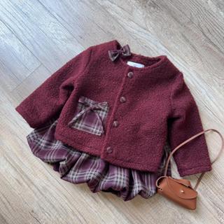  S92 1 Tiny Winy  - Set áo len dạ chân váy bí kẻ caro cho bé gái 