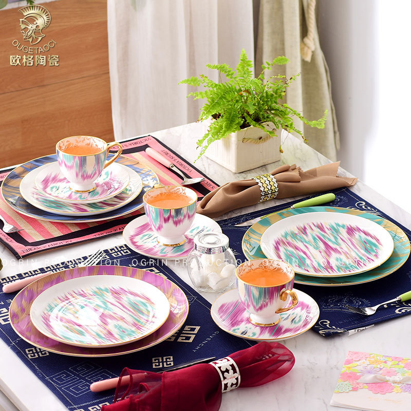 OEXT Modern and fresh couple's ceramic Western-style dinner plates, bone china steak ornaments, tabl