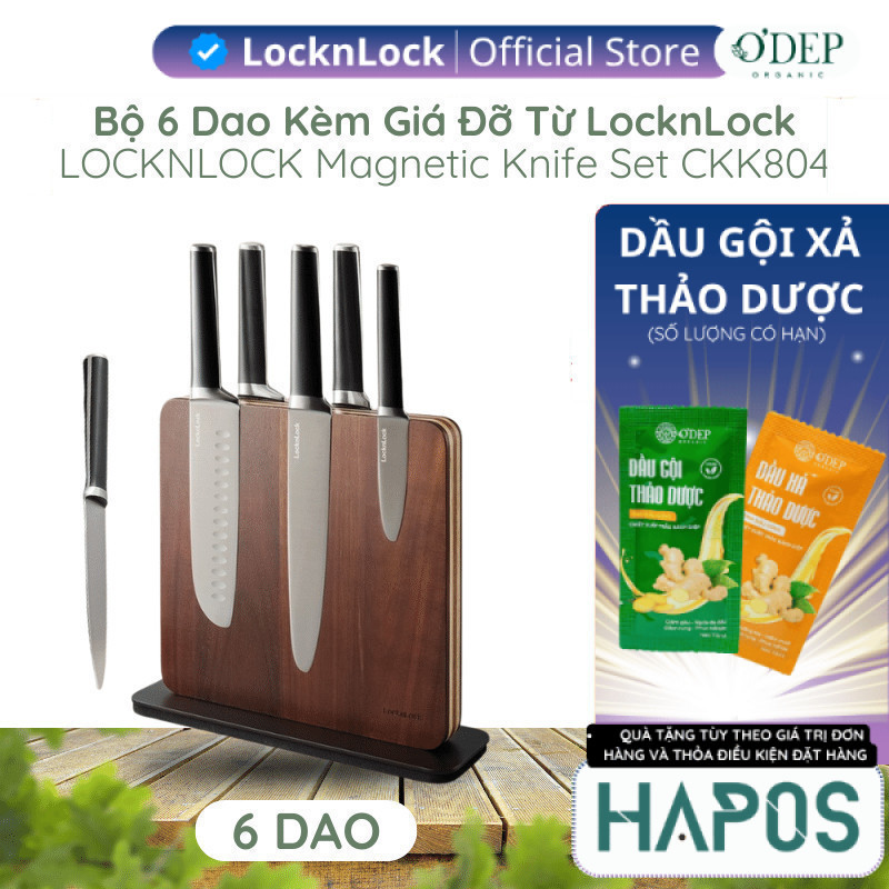 Bộ 6 dao kèm giá đỡ từ LocknLock Magnetic Knife Set CKK804 bằng thép không gỉ - HAPOS LSA